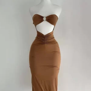 Sexy Hollow Out Strapless Backless Madi Dress Women Summer Black Party Club Evening Dresses High Street Feamle Bodycon Robes