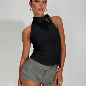 Spring Summer 2026 Sleeveless Vest Women Halter Ribbon Tanks Y2k Crop Tops Slim Fit Solid Color Camisoles Fashion Female Clothes