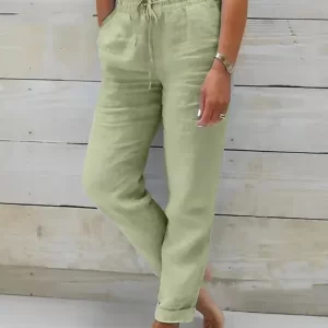 Plus Size XL-5XL Summer Cotton Linen Pants Women 2025 Elastic High Waist Casual Trousers Streetwear Solid Loose Pencil Pants